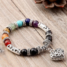 Load image into Gallery viewer, New Women 8mm Bracelets Bangles 7 Chakra Healing Balance Beads Heart Charm Bracelet For Female Reiki Prayer Stones Jewelry